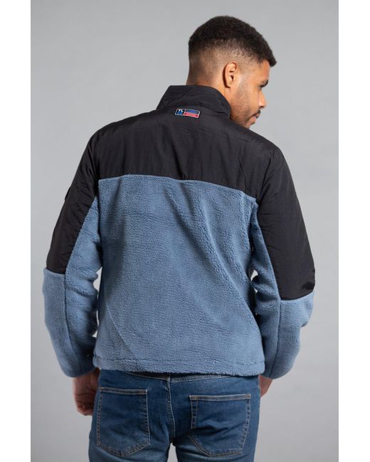 BoohooMAN Blue Tokyo Laundry Colourblock Two-tone Borg Funnel Neck Fleece Jacket for men