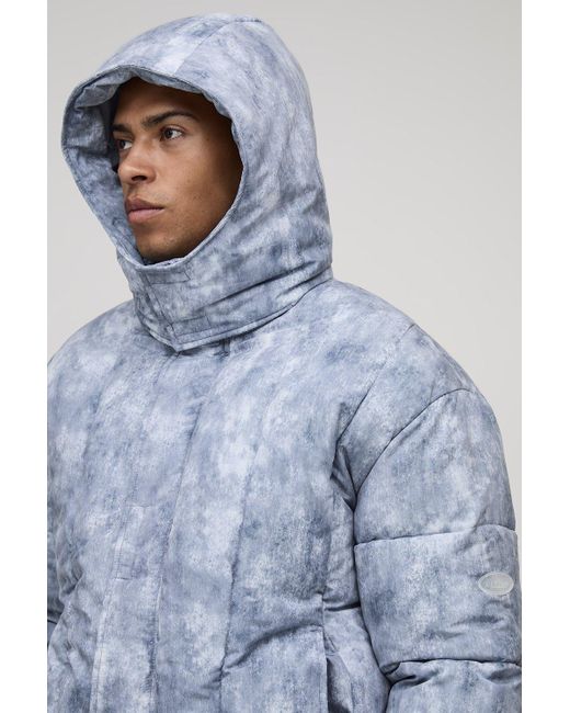 Oversized Fit Washed Nylon Hooded Funnel Neck Duvet Puffer Jacket Boohoo de color Blue