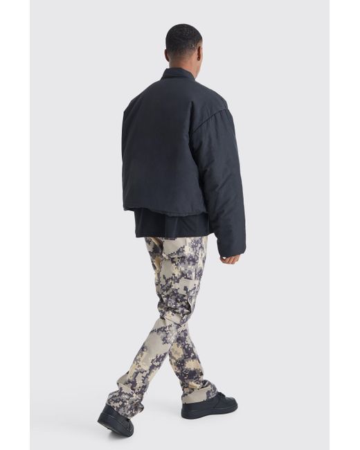 BoohooMAN Black Fixed Waist Slim Flare Gusset Pixel Camo Cargo Trouser for men