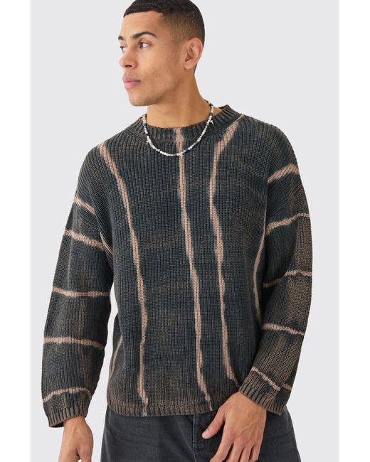 BoohooMAN Gray Oversized Boxy Stone Wash Sweater In Charcoal for men
