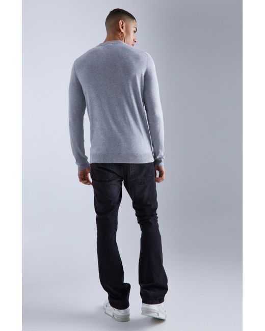 BoohooMAN Gray Muscle Fit Ribbed Extended Neck Jumper for men