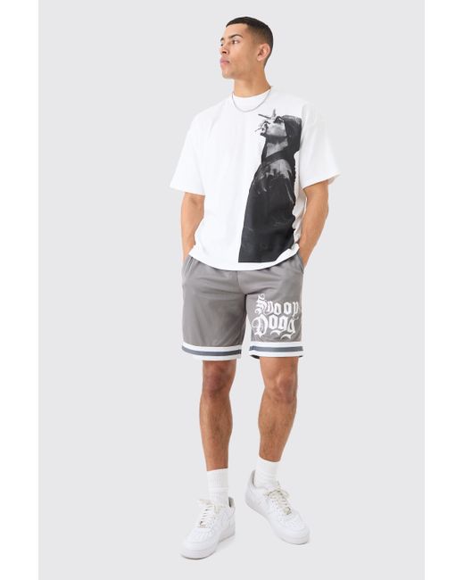 BoohooMAN White Oversized Snoop Dog License T-shirt And Short Set for men