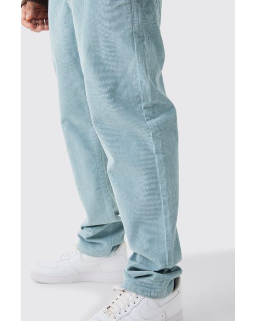 BoohooMAN Blue Relaxed Tapered Cord Pants In Slate for men