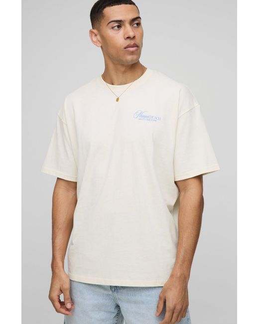 BoohooMAN White Oversized Miami Beach Palm Printed T-shirt for men