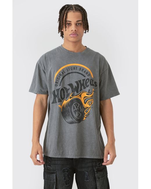 BoohooMAN Gray Loose Hotwheels Wash License T-shirt for men