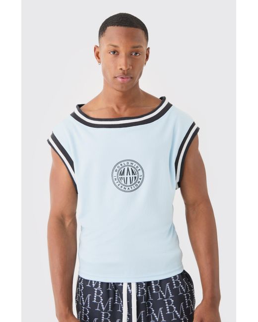 BoohooMAN White Cropped Basketball Tank for men