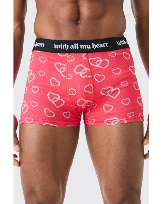 BoohooMAN Red X2 Pack Printed Heart Boxers for men