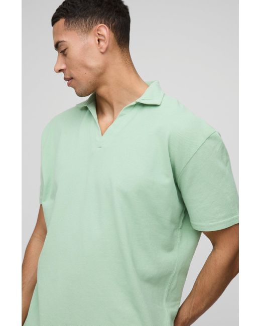 BoohooMAN Oversize Poloshirt mit V-Ausschnitt in Green für Herren