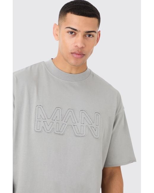 BoohooMAN Gray Boxy Man Distressed T-shirt & Shorts Set for men