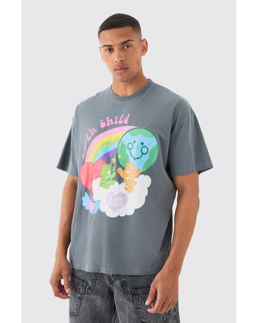 BoohooMAN Gray Oversized Care Bears Wash License T-shirt for men