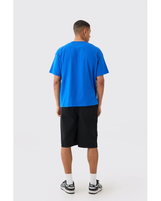 BoohooMAN Oversized Applique T-shirt in Blue für Herren