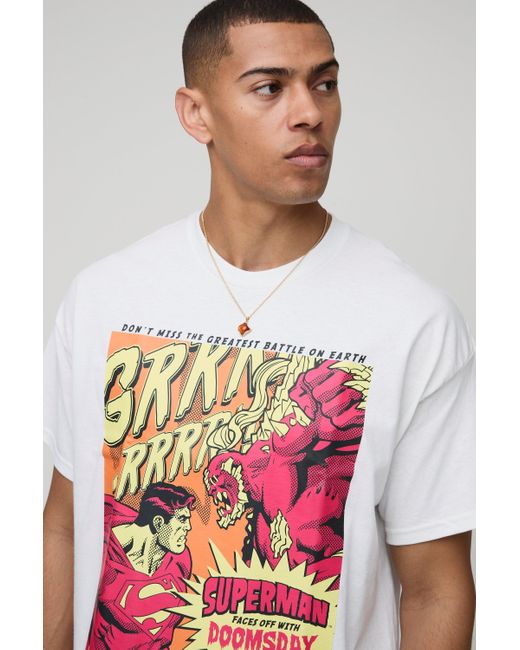 BoohooMAN Gray Oversized Superman Doomsday License T-Shirt for men