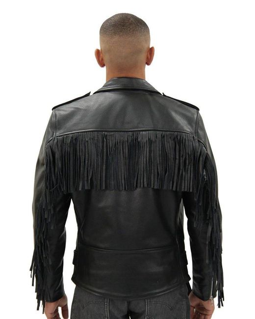 BoohooMAN Black Infinity Leather Fringe Hide Leather Biker Jacket- Tokyo for men
