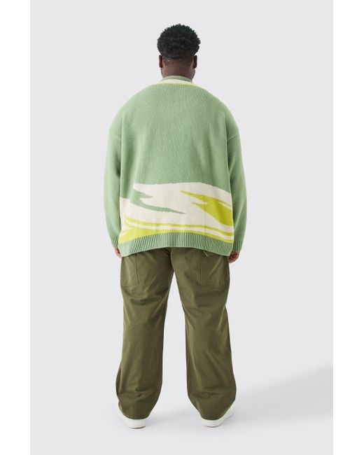 BoohooMAN Green Plus Oversized Knitted Hockey Top With Tie Detail for men