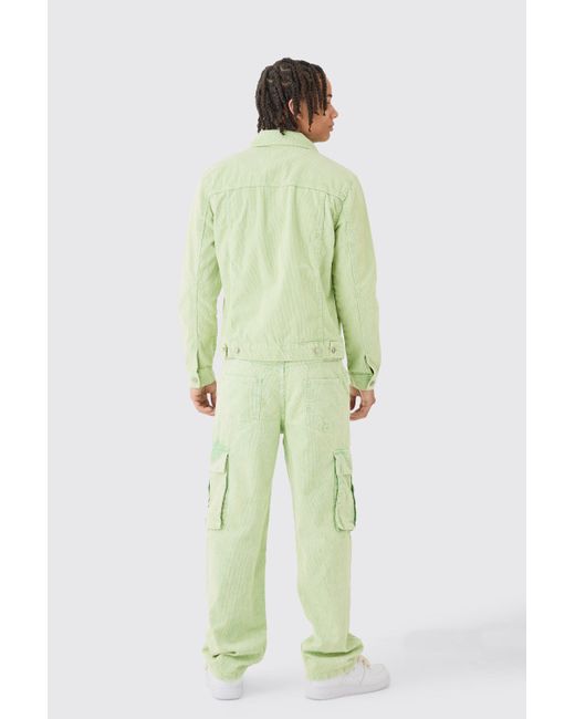 BoohooMAN Green Boxy Cord Jacket In Sage for men