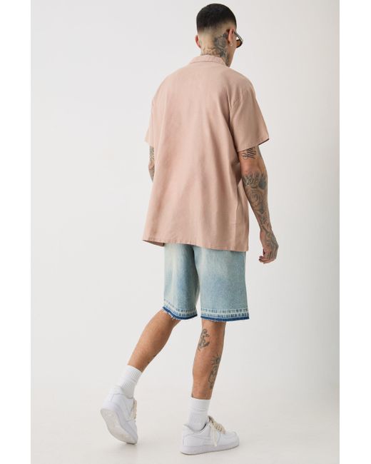 BoohooMAN Blue Tall Linen Oversized Revere Shirt In Taupe for men
