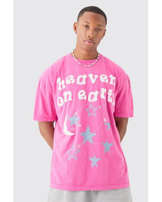 BoohooMAN Oversized Heaven On Earth Puff Print T-shirt in Pink für Herren