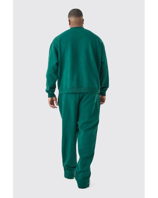 BoohooMAN Green Plus Oversized Boxy Slogan Sweatshirt Tracksuit for men