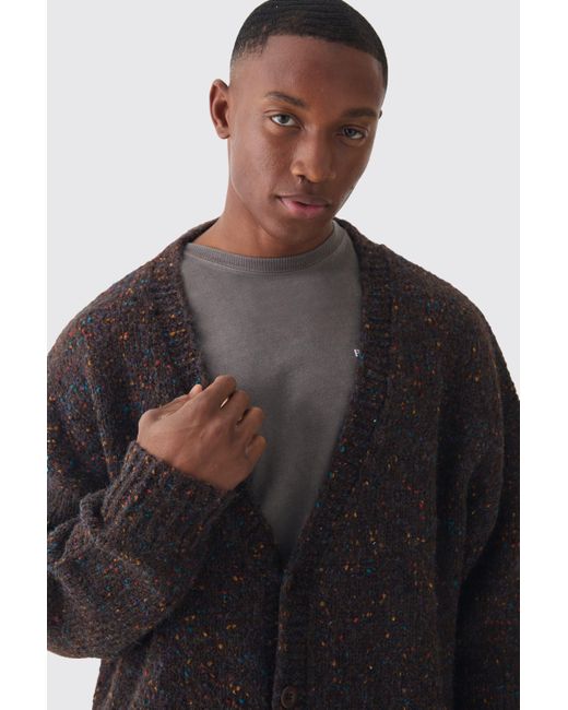 BoohooMAN Black Oversized Textured Brushed Knitted Cardigan for men