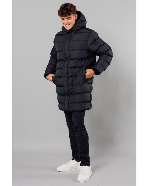 BoohooMAN Blue French Connection Hooded Parka Longline Jacket for men