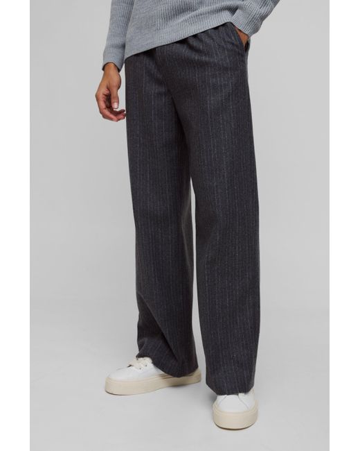 BoohooMAN Black Wide Leg Pinstripe Wool-Look Tailored Pants for men
