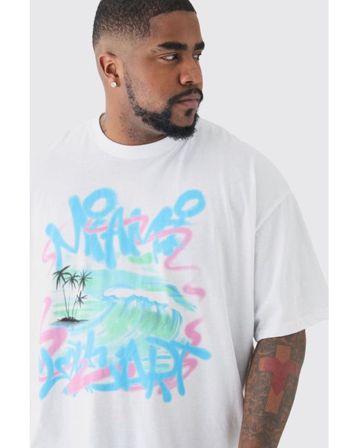 BoohooMAN Plus Miami Doodle T-shirt In White for men