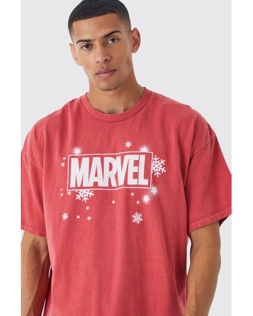 BoohooMAN Red Oversized Marvel Christmas License T-shirt for men
