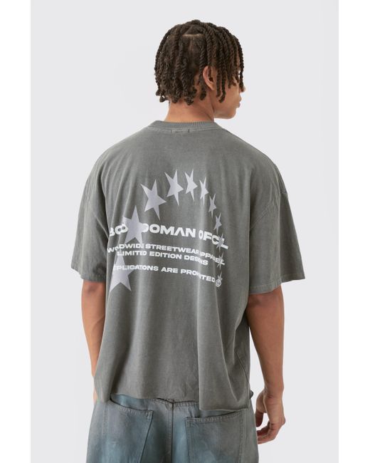 BoohooMAN Oversized Boxy Star Print Washed T-shirt in Gray für Herren