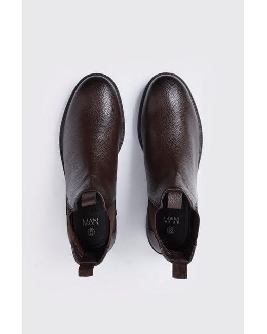 BoohooMAN Brown Faux Leather Chelsea Boots for men