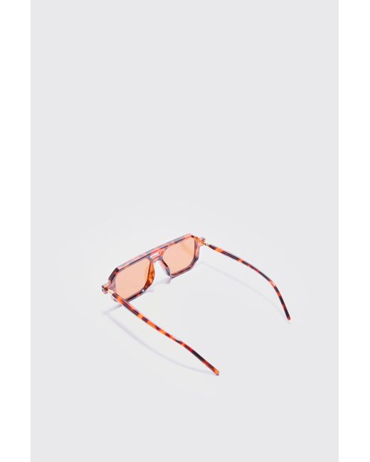 BoohooMAN White Aviator Sunglasses In Tortoise for men