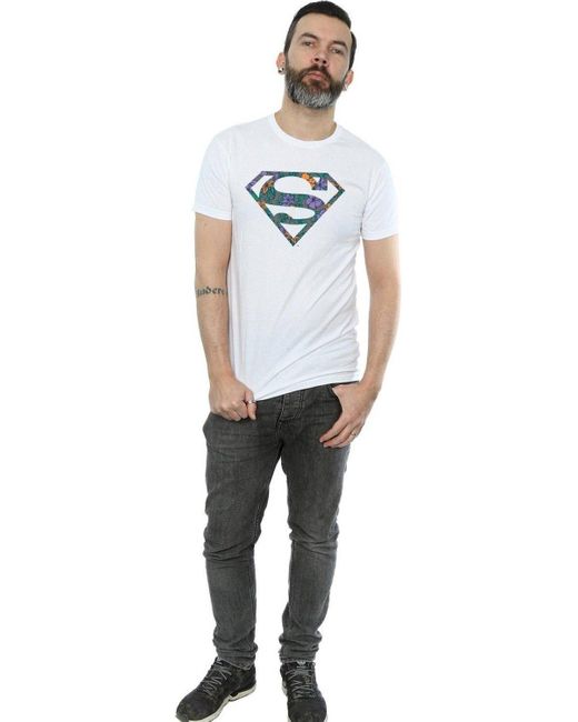 BoohooMAN White Dc Comics Superman Floral Logo 1 T-shirt for men