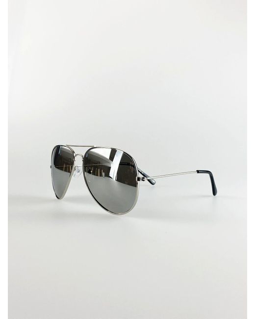 BoohooMAN Metallic Svnx Silver Classic Pilot Aviator Sunglasses With Mirrored Lens for men