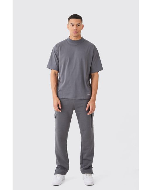 BoohooMAN Blue Signature Oversized Tshirt And Cargo Jogger Set for men