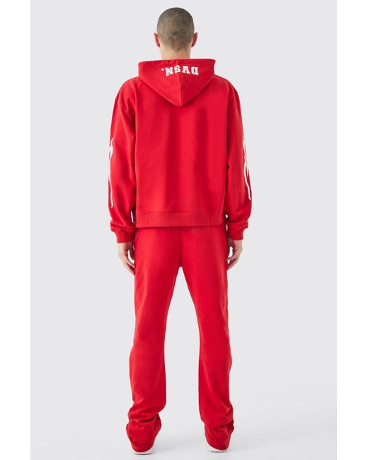 BoohooMAN Red Oversized Boxy Worldwide Varsity Hooded Tracksuit for men