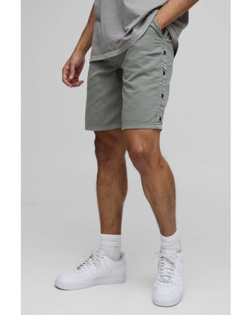 BoohooMAN Multicolor Relaxed Fit Overdyed Twill Popper Hem Shorts for men