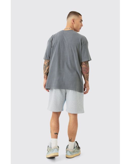 BoohooMAN Gray Oversized Washed Space Puff Print T-shirt for men