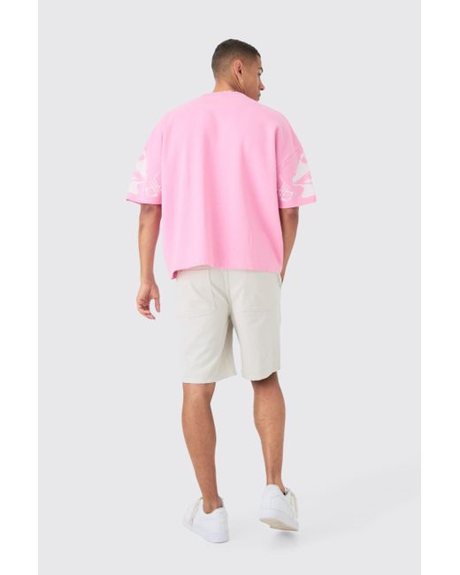 BoohooMAN Oversized Line Drawing Knitted T-shirt in Pink für Herren
