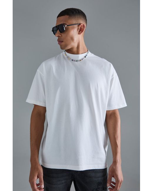 BoohooMAN White Oversized Extended Neck Circle Embossed T-shirt for men