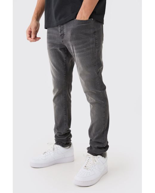 Boohoo Gray Skinny Stretch Stacked Jean In Charcoal