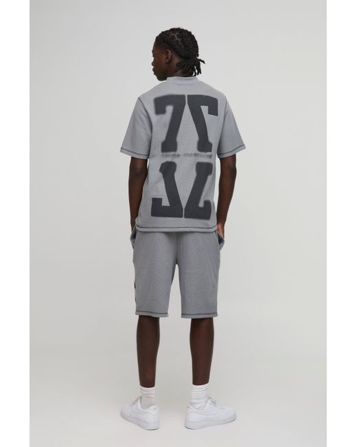 BoohooMAN Oversize T-Shirt & Shorts mit Waffel-Print in Gray für Herren
