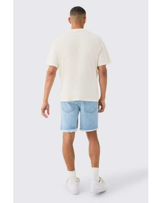 BoohooMAN White Oversized Extended Neck Varsity Halmet Wash T-shirt for men