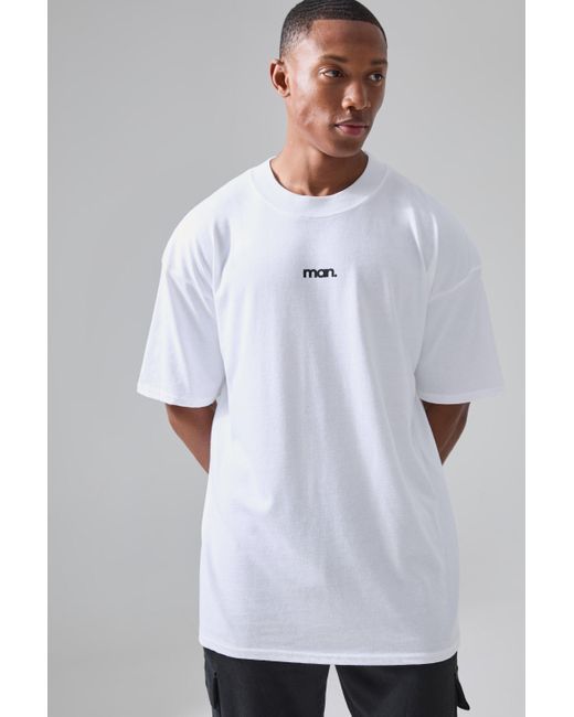 BoohooMAN White Man Active Oversized Extended Neck Sport Logo T-shirt for men