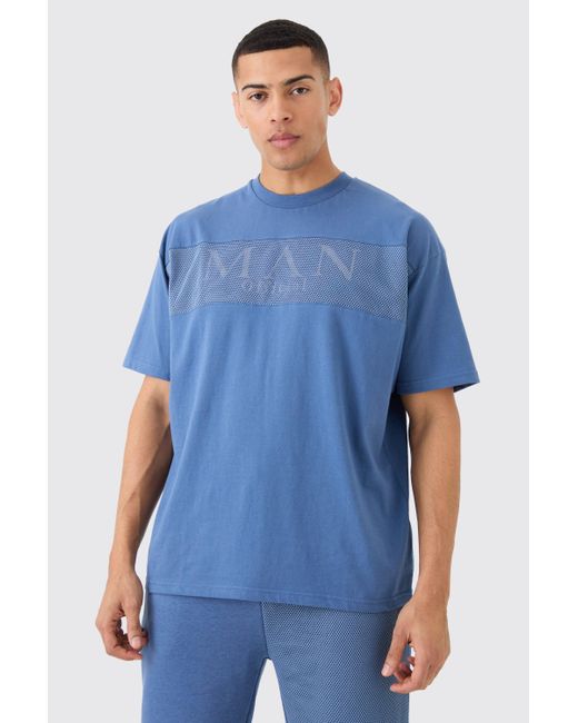 BoohooMAN Blue Oversized Official Mesh Layer T-shirt for men