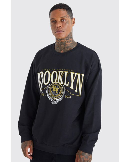 BoohooMAN Oversized Brooklyn Graphic Sweatshirt in Black for Men | Lyst UK