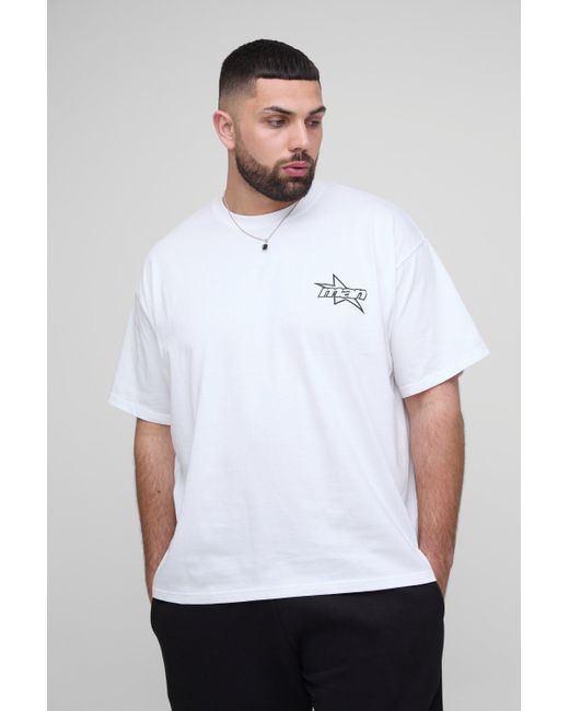BoohooMAN White Plus Star Puff Print Oversized T-Shirt for men