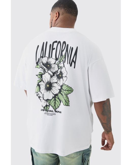 Boohoo Plus Oversized California Back Print Floral T-shirt In White