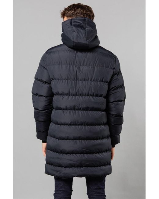 BoohooMAN Blue French Connection Hooded Parka Longline Jacket for men