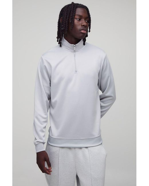 BoohooMAN Gray Slim Fit Basic Interlock Funnel Neck Sweatshirt for men