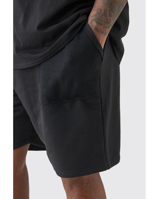 BoohooMAN Plus Loop Back Reverse Pocket Detail Relaxed Short In Black for men