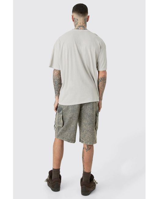 BoohooMAN Natural Tall Distressed Oversized Overdye Varsity T-shirt for men